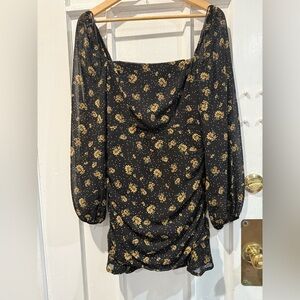 Princess Polly Black and Gold Floral Blouse